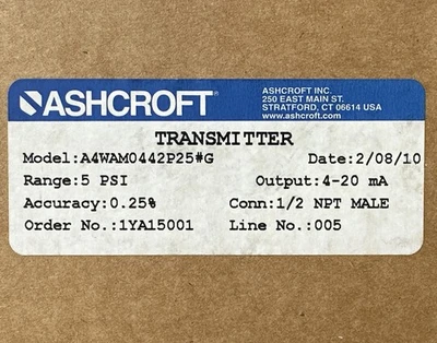 NEW Ashcroft A4WAM0442P25#G