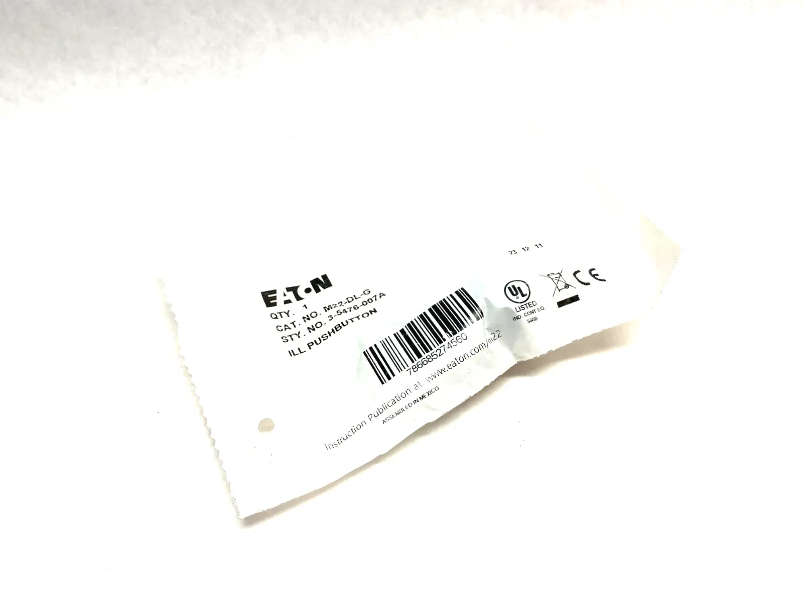 Eaton M22-DL-G Flush Head Illuminated Pushbutton Green - New