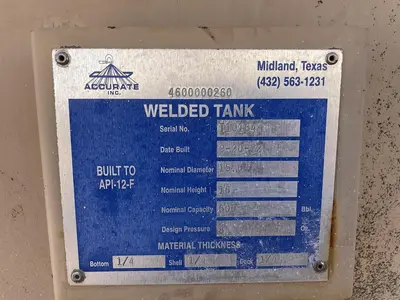 USED 2012 ACCURATE INC 500BBL VERTICAL TANK