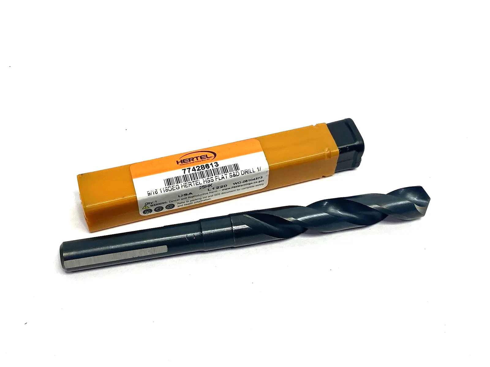 USED HERTEL REDUCED SHANK DRILL BIT: 9/16" DIA, 1/2" SHANK DIA, 118 DEG POINT