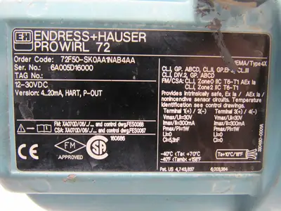 Endress Hauser 72F50-SK0AA1NAB4AA Prowler 72 Vortex Flow Meter  12-30VDC