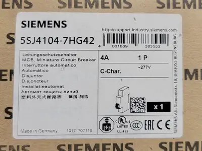 4 Amp, 1 Pole, 277 volts Circuit Breaker 5SJ4104-7HG42