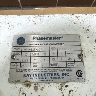 USED Kay Industries Phasemaster MA1-215-200