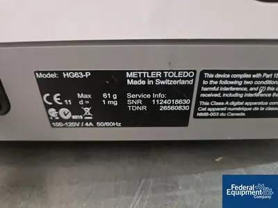 Used Unknown Mettler Toledo HG63-P Halogen Moisture Analyzer Moisture Analyzers Ohio US | Federal Equipment Company #1561451