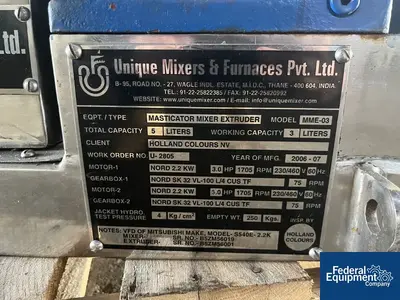 USED Unique Mixers & Furnaces 0.80 Gal Unique Mixers & Furnaces PVT Mixtruder, 316 S/S