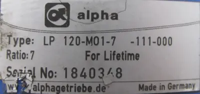 USED ALPHA LP120-M01-7-111-000 GEAR REDUCER 7:1 LP120M017111000