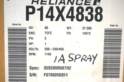 NEW RELIANCE P14X4838 MOTOR 1 HP 3 PHASE 1140 RPM