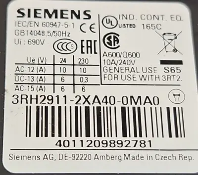 USED Siemens 3RH2911-2XA40-0MA0