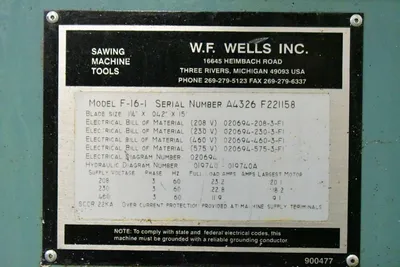 W.F. WELLS F-16-1 Saws, Band, Horizontal | Westbrook Engineering (8)