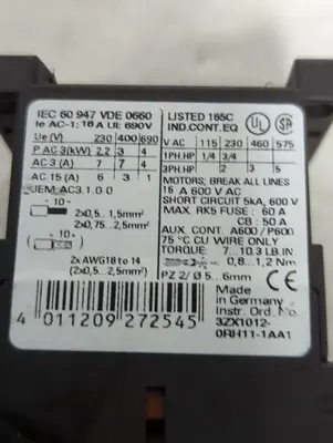 Used SIEMENS 3RT1015-1BB41 Miscellaneous Equipment (Electrical & Power) Ohio US | Surplus Asset Holdings #1425641