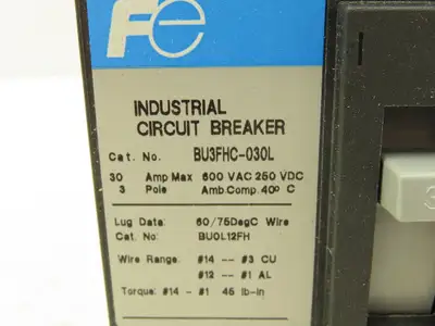 Fuji Electric BU3FHC-030L Circuit Breaker 3Ph 30A 600VAC 3 Pole 250VDC