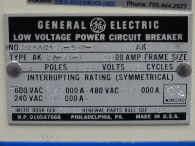 General Electric AK-2A-75-1 GE Air Breaker 3000A 600V Micro Versa Trip Plus