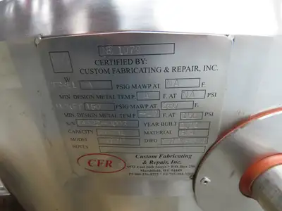 CFR 30 Gallon Cone Insulated Mixing Tank Jacketed 304 Stainless Steel Sanitary