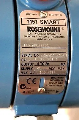 NEW ROSEMOUNT 1151 SMART PRESSURE TRANSMITTER 1151AP6S22B3