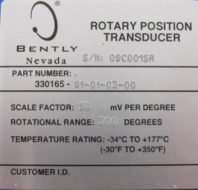 NEW BENTLY NEVADA 330165-91-01-03-00 ROTARY POSITION TRANSDUCER 33016591010300