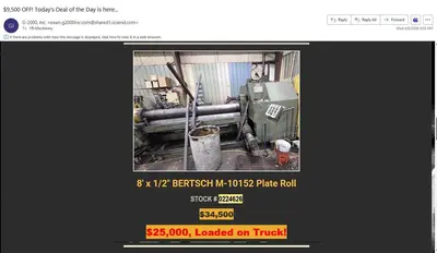 8' X 1/2" BERTSCH #9 3-ROLL INITIAL PINCH PLATE BENDING ROLL: YOBRO #25159