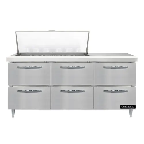Continental D72N18M-D 72" Designer Line Sandwich/salad Prep Table W/ Refrigerated Base, 115v