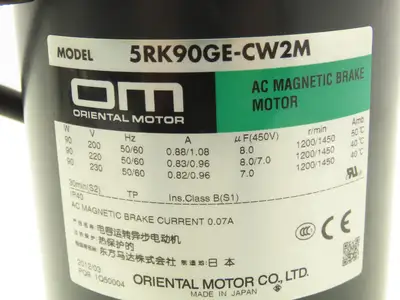 Oriental AC Gearmotor 5RK90GE-CW2M 90W 97rpm 230V 1Ph SOL5