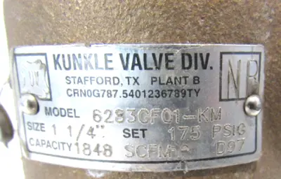 NEW KUNKLE 6283GF01-KM RELIEF VALVE 1-1/4" 6283GF01KM