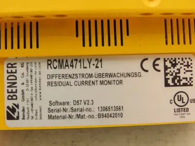 Bender RCMA471LY-21 Current Monitor Safety Relay Module RCMA 471