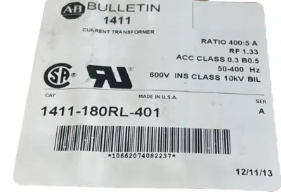 A / B 1411-180RL-401 CURRENT TRANSFORMER SER. A 1411180RL401 NEW, SURPLUS
