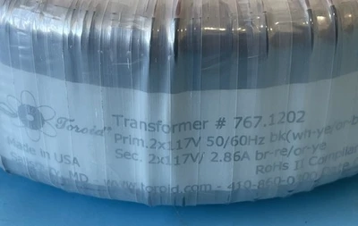 BRAND NEW- Toroid Transformer 767.1202 Prim- 2x117V 50/60Hz Sec- 2x117V 2.86A