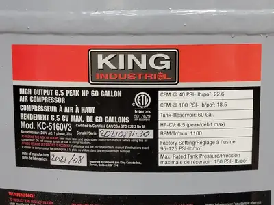 New | in-Stock KING CANADA KC-5160V2 Air Compressors (Misc) British Columbia CA | Lenmark #270931