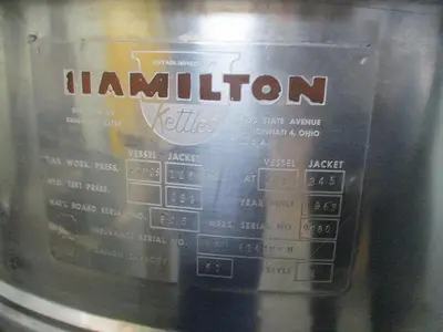 Kettle, 50-Gallon, Stainless Steel, Jacketed, Agitated, Hamilton, #5991339