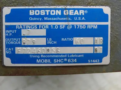 Boston Gear F72460B5G Worm Gearbox 60:1 Reducer 29rpm .7Hp 56C LH Output