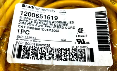 NEW MOLEX 1200651619 4-POLE FEMALE CABLE 20M LOT OF 2