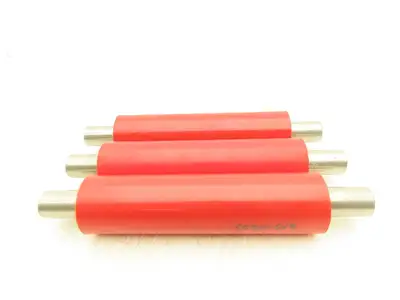 2"x 8" Red Polyurethane Conveyor Roller 1" Stainless Threaded Shaft  Lot of 3