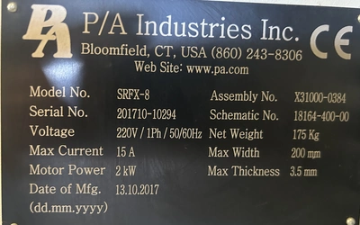 Used 2017 PA INDUSTRIES SRFX-8 Servo Feeders Tennessee US | Alma Machinery #1327041