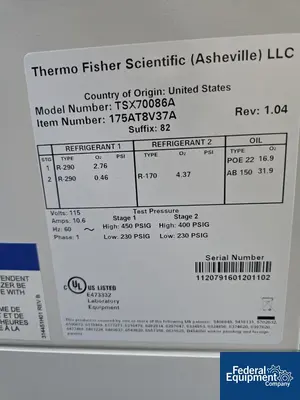 USED ThermoFisher Scientific Thermo Fisher Scientific ULT Freezer, Model TSX70086A