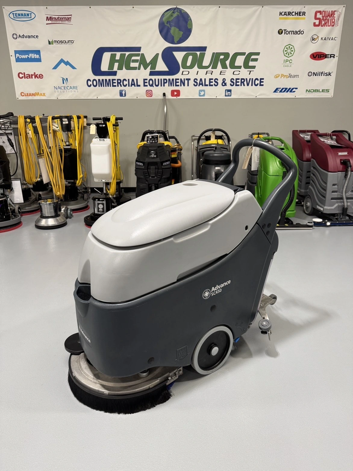Advance SC450 Walk-Behind Floor Scrubber Factory Demo