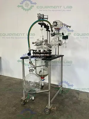 USED PRISM RESEARCH 20 LITER GLASS JACKETED REACTOR W/ 22 LITER COLLECTION FLASK