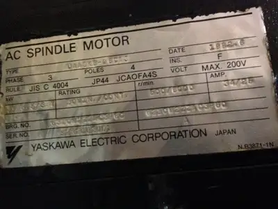 5.5/.3.7 kW, 200 volts, 500/6000 rpm Spindle Motor UAASKB-06CA3