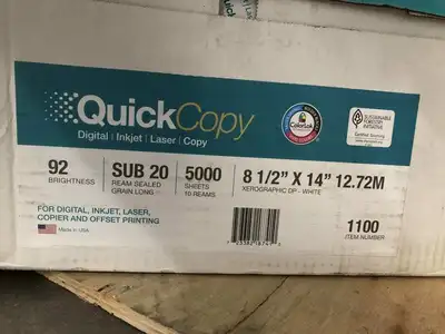 QuickCopy 1100 8.5″ X 14″ Digital Inkjet Laser Legal Copy Paper ; White NIB 5000