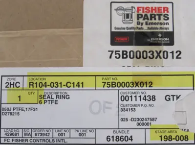 NEW FISHER 75B0003X012 SEAL RING