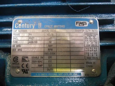 A.O. Smith TCP71004 Century II 3 HP Electric Motor 3600 RPM 200-230/460V New