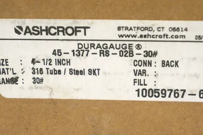NEW ASHCROFT 45-1377-RS-02B-30 DURAGAUGE 451377RS02B30