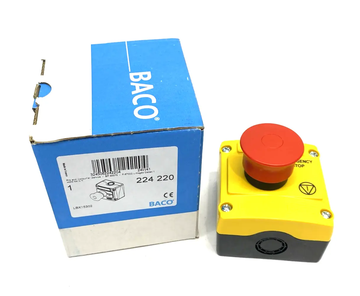New | in-Stock BACO 224 220 Emergency Control Switch Station, Maintained, 2 NC, 40mm Industrial Controls Michigan US | Maverick Industrial Sales #1514690