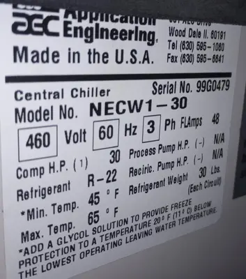 AEC 30 Ton Water Cooled Chiller – New 1999