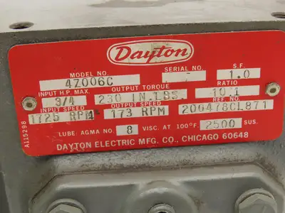 Dayton 4Z006C Worm Gearbox 10:1 Reducer 173rpm 3/4Hp 56C Dual Output
