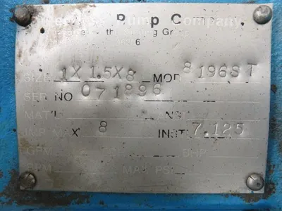 Peerless Pump model 8196 size 1x1.5x8 with base and motor