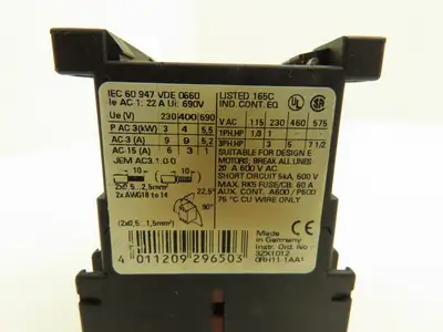 Siemens 3RT1016-2BB41 Motor Starter Contactor 3-Pole 1NO 22A 7.5Hp Lot of 18