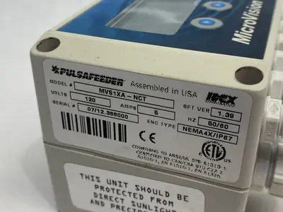USED PULSAFEEDER MICROVISION FLOW CONTROLLER UNIT 120V 5A SFT. VER. 1.39
