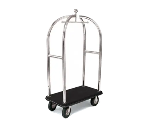 Forbes Industries Birdcage Luggage Cart w/ Carpeted Deck - 43"L x 24"W x 78"H, Polished Diamond Textured Steel (2521-PDT)