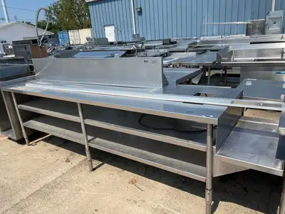 Used Southern Stainless Used 128" Stainless Steel Table Counter with Shelves - SS238 Food Prep Tables Illinois US | Falcon Restaurant Supply #1375931