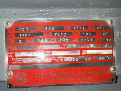 2007 WEG ELECTRIC MOTOR, 200 HP, 575V, 1780 RPM, FRAME 447T