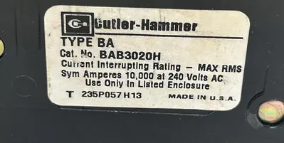 Used CUTLER-HAMMER BAB3020H Miscellaneous Equipment (Electrical & Power) | Surplus Asset Holdings #1200030
